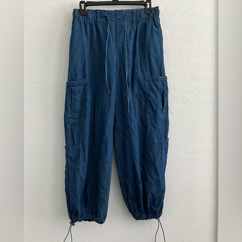 Women Denim Blue Navy Baggy Cargo Harem High Rise Pants Jeans Joggers Summer